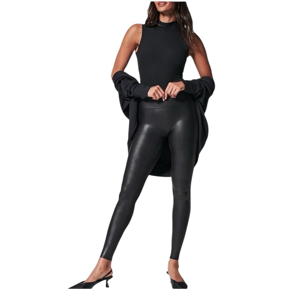 SPANX Faux‎ Leather Leggings Size XS Petite | Black Shaping High Rise Sculpt